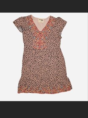 Savanna Jane Pink Printed V-Neck Casual Dress with Embroidered Accents